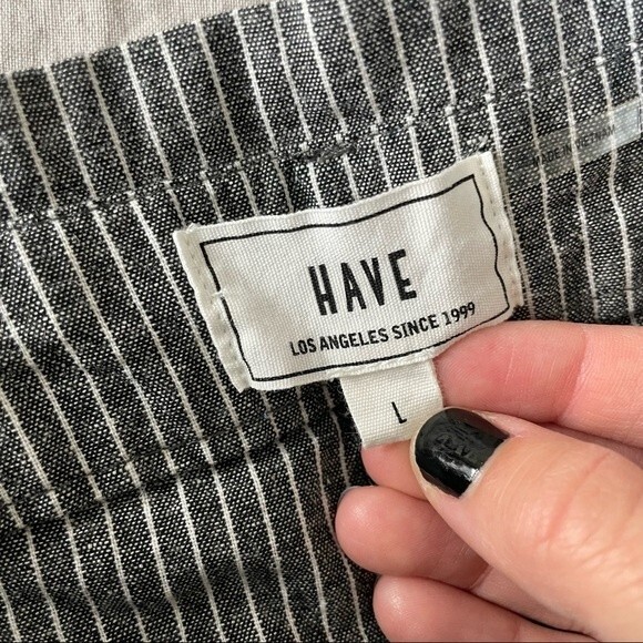 HAVE striped grey paper bag waist ankle pants trousers size L - Picture 4 of 6